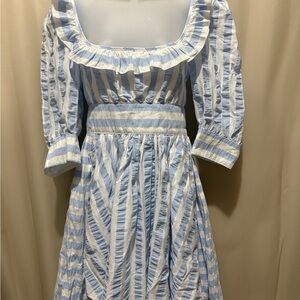 Thierry Colson Blue and White Striped Midi Dress